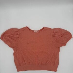 SO Crop Blouse Top Womens 2XL Orange Stretch Puff Sleeve Cutout Back Crew Neck